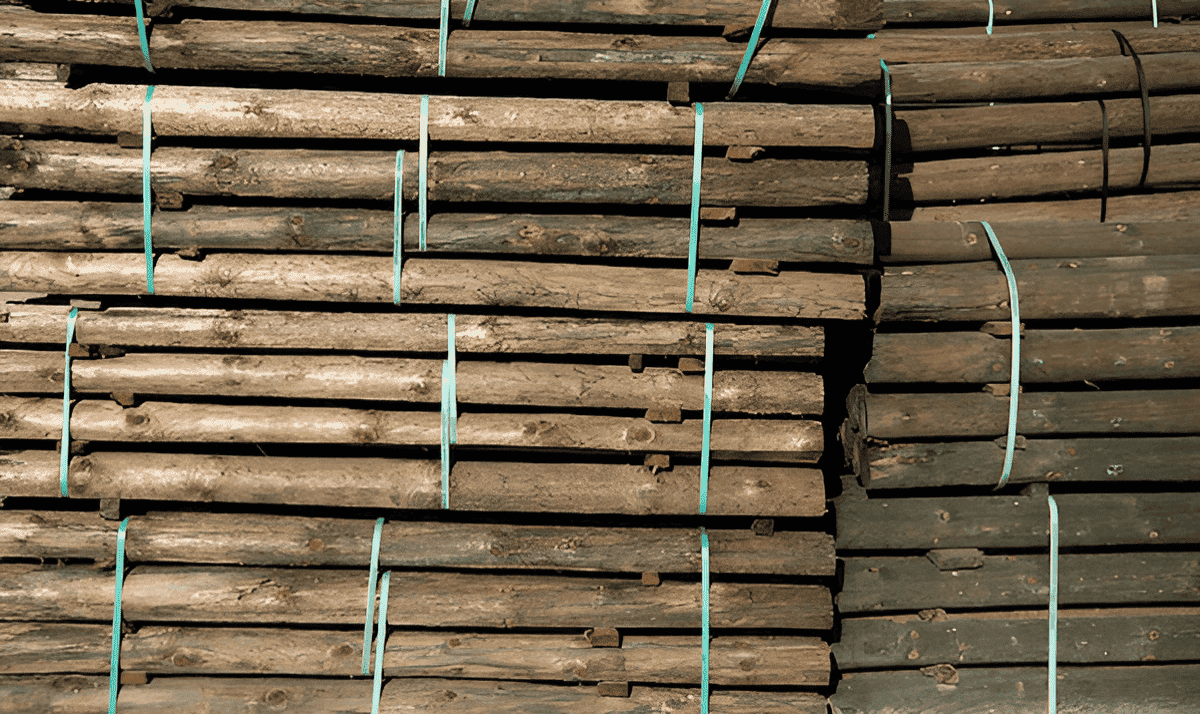 chemically treated brown fence post bundle
